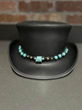 Load image into Gallery viewer, Marlow Black Leather Top Hat with Turquoise Band
