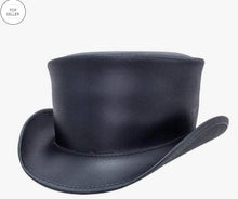 Load image into Gallery viewer, Marlow Black Leather Top Hat with Turquoise Band
