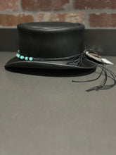 Load image into Gallery viewer, Marlow Black Leather Top Hat with Turquoise Band
